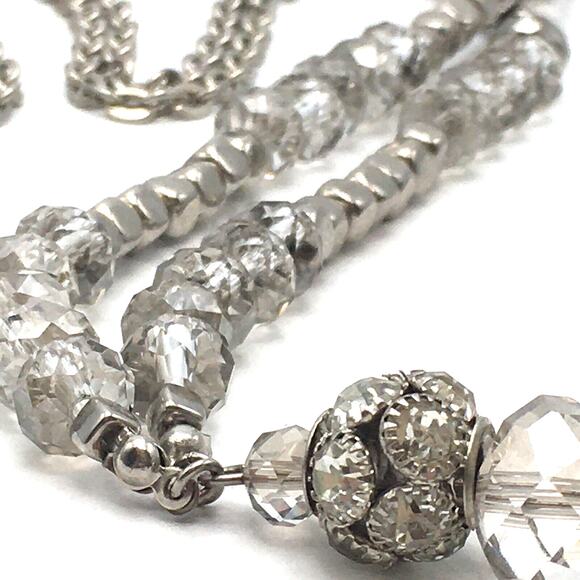 Signed NY Faceted Crystal Bead Silver Tone Chain Tassel Pendant Tassel Necklace - Picture 3 of 6